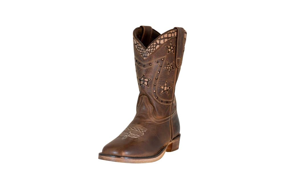 TuffRider Youth Rocky Mountain Star Snake Printed Square Toe Western Boots-Brown-7Y