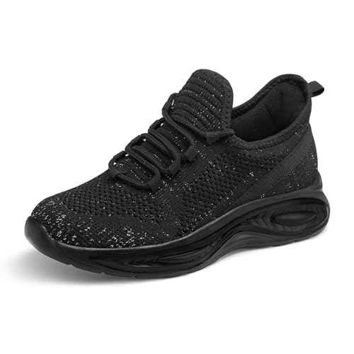 Kids Lace-up Tennis Running Shoes, Breathable Walking Shoes For Toddler/little Kid/big Kid Black