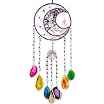 Agate Gem Large Dream Catchers, 7 Chakra Tree of Life Dream Catchers Wall Decor, Natural Agate Slice Crystal Wind Chime for Home Garden Suncatchers Decor, Adults Boys Girls Bless Gifts (Purple Moon)