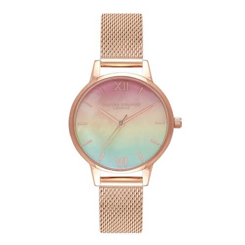Olivia Burton Analogue Quartz Watch for Women Rainbow Collection with Rose Gold Colored Stainless Steel Mesh Bracelet - OB16RB25