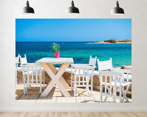 Trykid 15x8ft Coastal Beach Table Backdrop White Wooden Chairs Bright