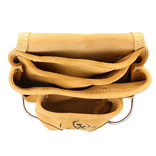 Image of LAUTUS Nubuck Top Grain Leather Tool Pouch Bag | Carpenter, Construction, Framers, Handyman | 10 Pockets, 2 Hammer Holders | 100% Leather |