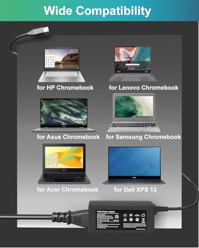 45W USB C Laptop Charger - Chromebook Charger Type C, Compatible with Lenovo HP Acer Samsung Asus Dell Google Chromebook UK Series, Universal Power Cord AC Adapter - Image 2