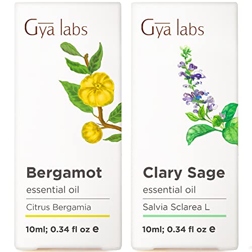 Bergamot Oil For Hair Growth & Sage Oil For Skin Set - 100% Pure Therapeutic Grade Essential Oils Set - 2X10Ml - Gya Labs #TOP17