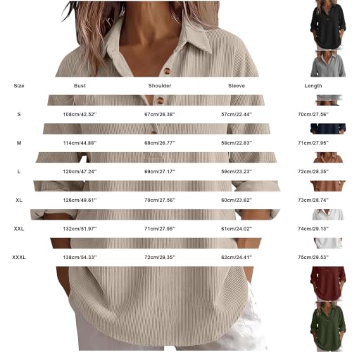 Corduroy Shirt Women Comfy Half Button Long Sleeve Henley Neck Tunic Tops | Black Womens Corduroy Shirt Cotton Fall Knited Flannel Henley Neck Ribbed Loose Fit Tunic Tops Casual Workout Shirts - image 7