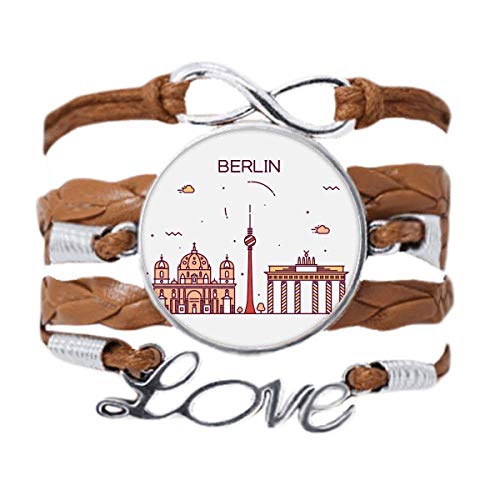 Corde tordue de cuir noir bracelet Berlin Allemagne, le cadeau idéal pour les amoureux de voyage