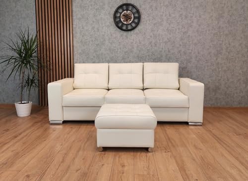 Quattro Meble Gesteppt Weiß Echtleder Sofagarnitur Mallorca Pik 3 er + Hocker Lederset Echt Leder Couchgarnitur Sofa Couch Möbel Set große Farbauswahl !!! – Bild 4