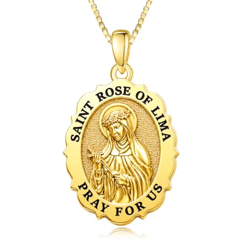 St Rose of Lima Medal Pendant Necklace for Women Patron Saint Jewelry Gift