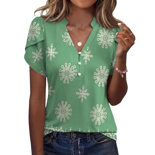 Rapbin Womens Spring Summer Petal Short Sleeve Tops V Neck Tunic Business Work Blouses Fashion 2026
