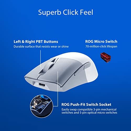 ASUS ROG Keris Wireless Aimpoint Gaming Mouse β Right-Handed Ergonomic, 75g, Tri-Mode Connectivity, 42K DPI, up to 119Hr Battery, PC/Mac Support - White - 5