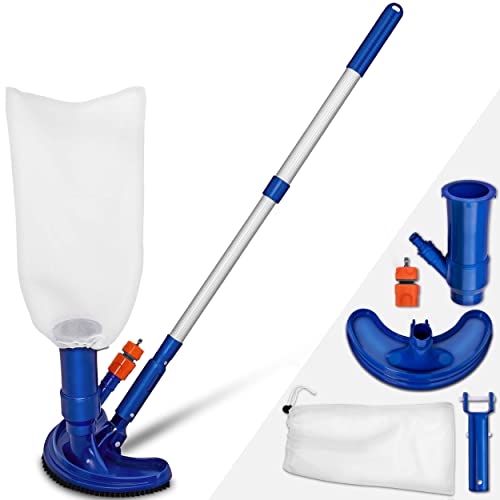 tillvex Aspirateur de Piscine à Vide | Kit d'entretien pour Piscine | Set d'Accessoires de Nettoyage avec Aspirateur, Sac à Feuilles, Écumoire Manche Télescopique |...
