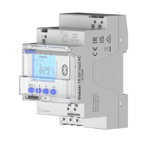 Theben TR 641 top3 RC BLE Digitale Jahres-Zeitschaltuhr mit 1 Kanal und Astrofunktion, Bluetooth/App, Schalter/Taster/Antenne extern anschließbar, 800 Speicherplätze, 600 W LED