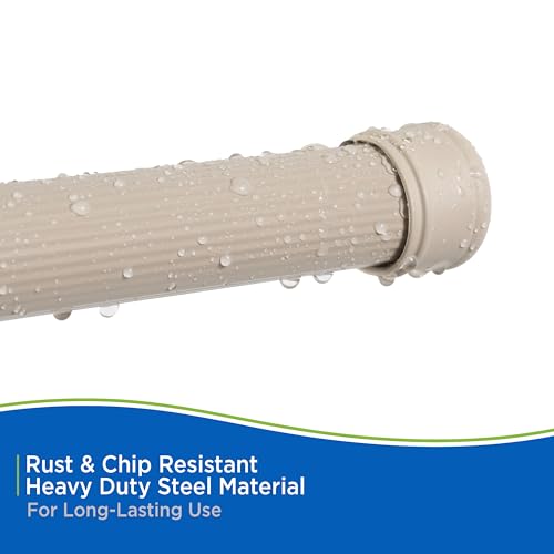 Kenney KN609L/42 Twist & Fit No Tools Spring Tension Standard Shower Curtain Rod with Non-Slip, Non-Scratch Ends, 42-72\" Adjustable Length, Easy Install, Taupe, 1\" Diameter Rust Resistant Steel Tube