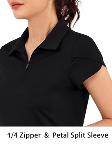 Jack Smith Womens Polo Shirts Hiking Shirts Quarter Zip Pullover For Women Short Sleeve Golf Outfits For Women Polo Black M thumb #3