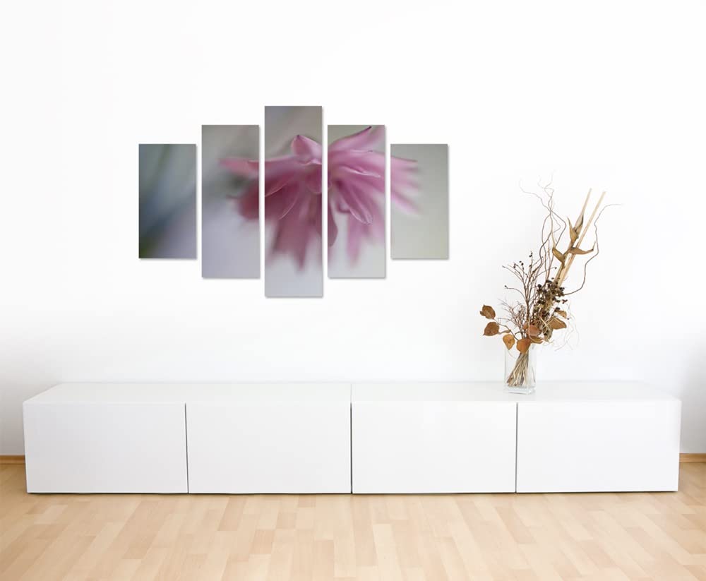 Tableau Sinus Art - Lupins Violets, Roses Et Jaunes Sur Lin 120x80cm