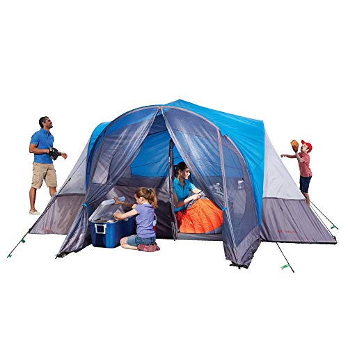 Outbound 8 Person 3 Season Lightweight Easy-Up Dome Camping Tent With Room Divider, Heavy Duty 600Mm Coated Rainfly And Screened-In Front Porch, Blue #TOP5