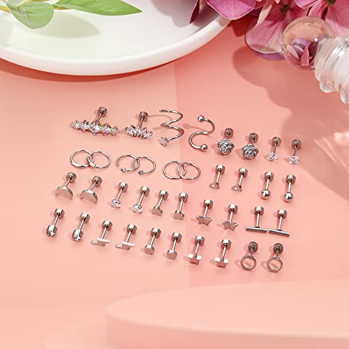 Fasacco Cartilage Earring 18G Flat Back Stud Earrings Surgical Steel Helix Tragus Piercing Jewelry #TOP1