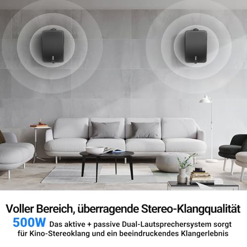 Inwa Outdoor Bluetooth 500W Lautsprecher, Aktiv/Passive Wandhalterung Lautsprecher, IPX5, Drahtlose, Stereo, Aux, für Innen, Überdachten Außen(Paar, MZ660, RMS 50W)