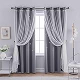 Anytime 2 Panels Star Blackout Curtains for Girls Kids Baby Bedroom Window Curtain Double Layer Star Cut Out Living Room Decor Wall Home Decorations Curtain(W52 x L63,Grey)