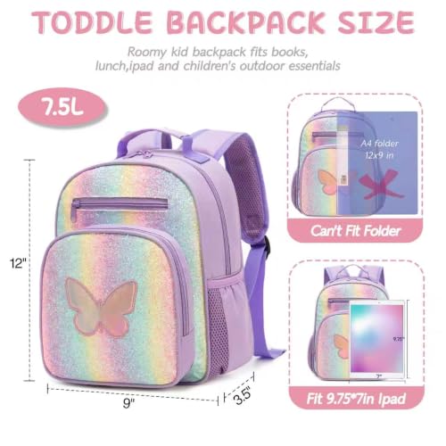 Image of Toddler Backpack for Girls 2-4,Preschool Kindergarten Butterfly Backpacks,Small Backpack for Kids,Toddler Bookbag with Chest Strap