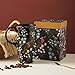 DUSVALLY Ceramic Coffee Mug Travel Cup with Lid and Handle, Reusable 17 Oz Ceramic Latte Teacup in Color Box, Suitable for Car Cup Holder, Black Flower