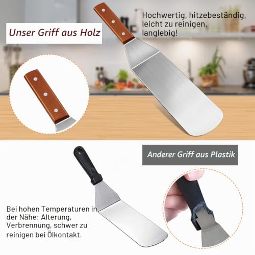 MAIKEHIGH Grillspachtel Plancha Kit Edelstahl Grillbesteck 9 Stück Schwere – Ansicht 6