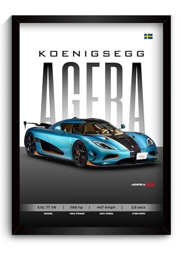 Image of Koenigsegg Agera RSR Poster | Framed Koenigsegg A4 Sized (31 x 23 cm) | Car Poster for Wall, Gift for Boys, Hypercar Frames | Jesko Car Posters for Wall, Bedroom, Hostel, Study Area, Hostel (F 162)