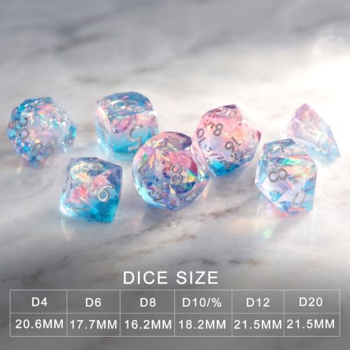 Haxtec Holographic DND Dice Set, 7 Pcs Diamond Cut Sparkling RPG Dice Gift - 4