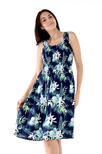 Image of Family Matching Hawaiian Clothes, Orchid Breeze Navy | Lightweight 100% rayon • Family matching outfits • Beach vacations • Luaus • Cruises • Family photos