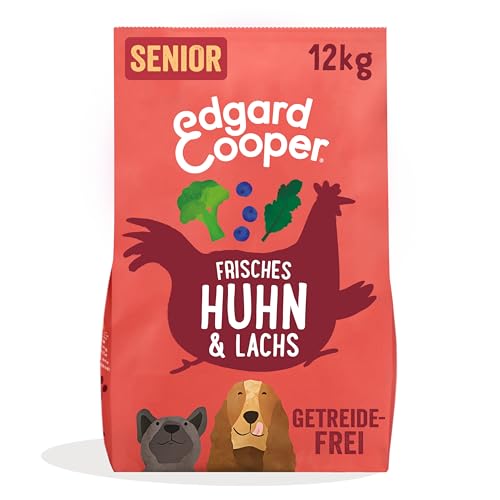 Edgard & Cooper Hundefutter trocken Getreidefrei für Large Senior Hunde (12kg), frisches Huhn & Lachs mit extra Glucosamin, um alternde Gelenke zusätzlich zu verwöhnen, nie Fleischmehl