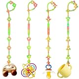 Toy Safety Straps for Baby, Silicone Pacifier Clips, 4 Pack Silicone Baby Toy Bottle Teether Bungee Straps for Stroller Car Seat High Chair Crib Toy Accessories Busy Baby Links Rings Travel Essentials