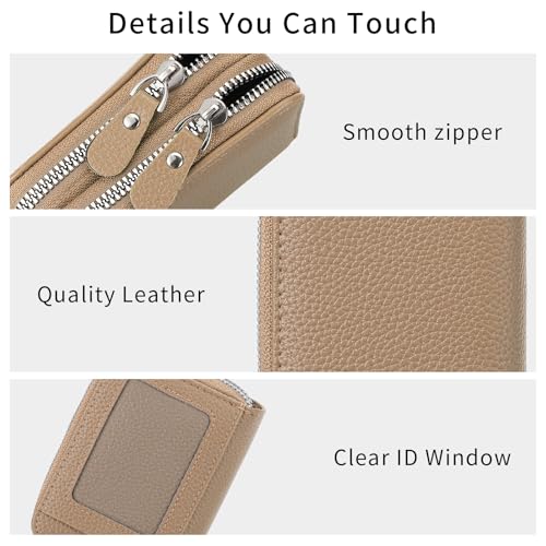 Image of RNIEGA Credit Card Holder Wallet RFID Blocking Leather Small Wallet for Women Double Zipper Wallet with ID Window