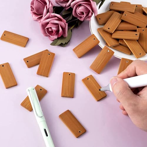 Etiquetas rectangulares de bambú natural para anillos, 300 piezas de madera sin terminar 6
