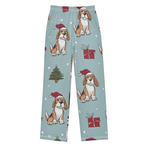 ZZXXB Merry Christmas Beagle and Tree Boys Long Pants Soft Trousers Elastic Waist Kids Lounge Bottoms with Pockets S-XL