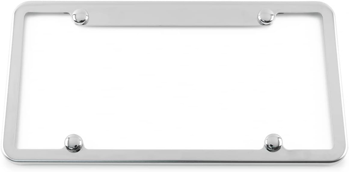 Real Chrome License Plate Frame, Comes with Chrome Screw Covers & Hardware, Made in USA (Notched Top)