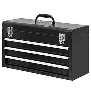 BIG RED 3 Drawer 20“ Metal Tool Box Portable Steel Tool Chest with Metal Latch Closure for Garage, Home and Workbench,Black,ANTBD133-XT