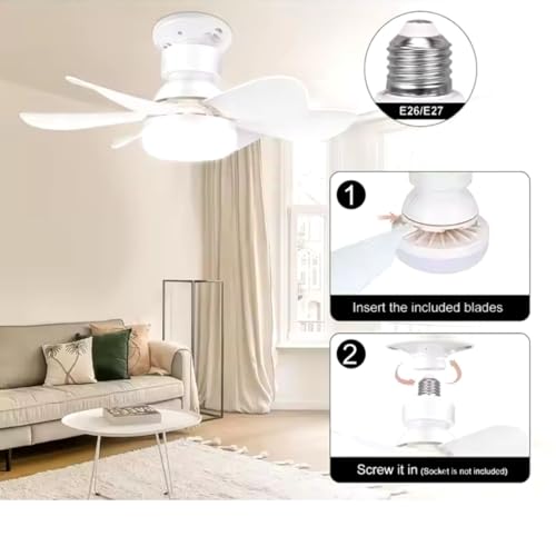 Lampada Ventilador De Teto Super Silenciosa E27 Bivolt Controle Remoto Com 3 Modos De Iluminacao E 3