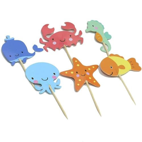 MNTT Cupcake Toppers Cartoon Ocean Animal Party Supplies Ornaments DIY Birthday Party Cake Decoratio