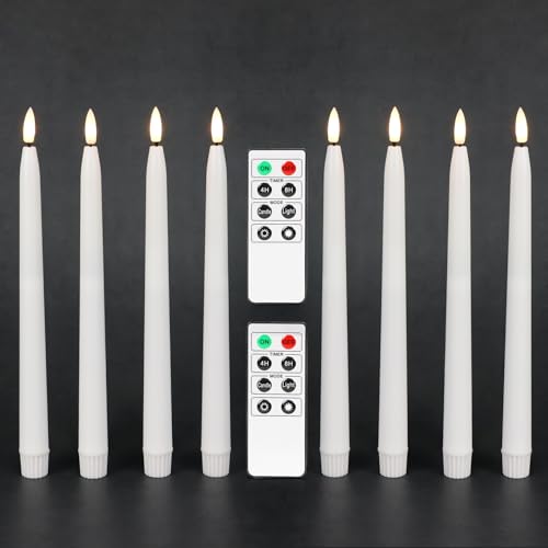 Image of Fanna Flameless Taper Candles with Timer, Battery Operated Led Candle Sticks Real Wax Finished, 2 Remotes and Batteries Included - H 11 inch Set of 8 (White)