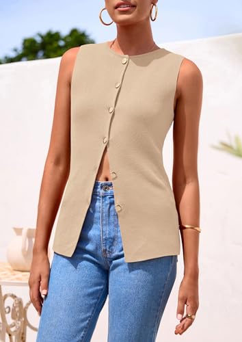 Image of PRETTYGARDEN Women's Sweater Vest Button Down Summer Tank Tops 2026 Sleeveless Knit Vests Fashion Business Casual Outfits