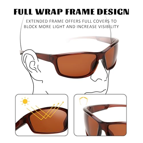 FEISEDY Fishing Sunglasses Men Women, Polarized UV400 Protection, Lightweight Wrap Around Frame B01953