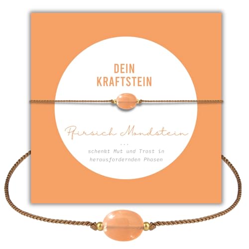 happymaker - Pfirsich Mondstein Armband Damen, Edelstein Armband mit 18k vergoldeten Perlen und echten Mondstein, Geschenkverpackung, Kraftgeber Geschenk Frauen, handgefertigt in Deutschland happymaker - Pfirsich Mondstein Armband Damen, Edelstein Armband mit 18k vergoldeten Perlen und echten Mondstein, Geschenkverpackung, Kraftgeber Geschenk Frauen, handgefertigt in Deutschland