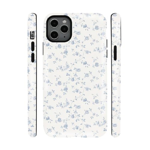 qizjio Vintage Blue Rose Floral Aesthetic Phone Case, Shockproof Protective Cover for iPhone 11 Pro Max