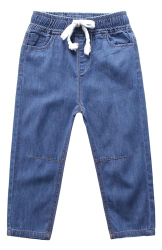 Image of Happy Cherry - Kids Boy Jeans Elasti Waist Casual Denim Pants Straight Cotton Trousers Stretchy Loose Fit Jeans Summer Breathable Lightweight for Child 3-4 Years