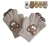 [VNGOLERRY] 手袋 子供用 ベビー グローブ キッズ 指切り 5本指 ミトン カラフル 冬秋 幼児 女の子 男の子 雪遊び クマ 保温 防寒 通園 自転車 お出かけ プレゼント 0歳 1歳 2歳 3歳 (グレー)