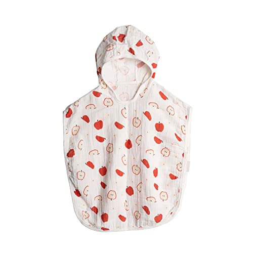 Image of 100% Cotton Muslin Baby Bath Poncho - Soft & Absorbent Hooded Towel for Infants & Toddlers, Lightweight and Breathable, Perfect (Apple)