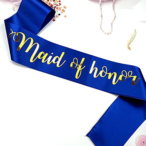Maid of Honor Sash Blue and Gold, Chief Bridesmaid, Matron of Honour Proposal Gift Idea, Nautical Bachelorette Party Sash, Bridal Shower Decorations, Wedding Reception Party Supplies