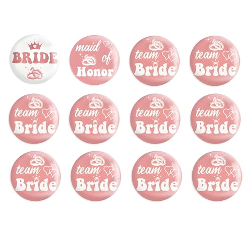 SwirlColor Spille Addio al Nubilato, 12 Pack Team Badge della Sposa Bag del Partito di Gallina Fillers Accessori per Il Matrimonio Bachelorette Party Doccia da Sposa - Anello Bianco Rosa