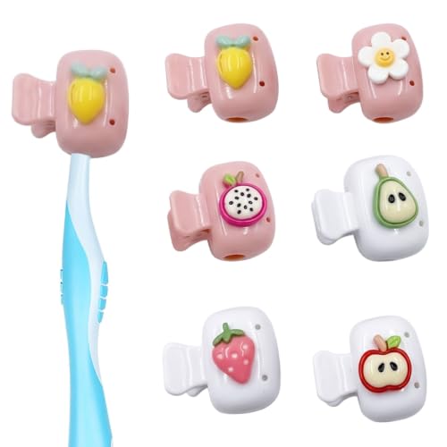 Image of HASTHIP 6PCS Toothbrush Cover Cap, Fun Fruit Toothbrush Head Covers, Portable Travel Toothbrush Protector Coverings Cap for Household Travel, Camping, Bathroom
