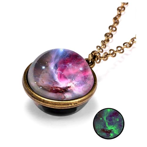 Yocoyee Galaxy Planet Pendant Necklace Glow in Dark Double Side Glass Crystal Ball Moon Earth Astronomy Universe Necklace Luminios Gemstone Necklace for Women Men Friends Gift-Style 3